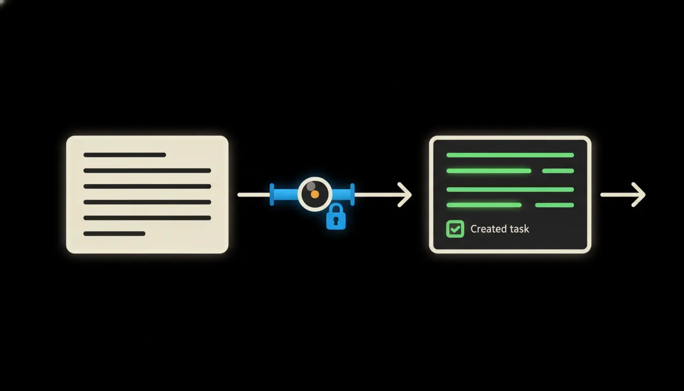 Infografika znázorňující tok dat ze surového zápisu z jednání přes MCP bridge do CRM systému, kde se aktualizuje příležitost a vytváří úkol.