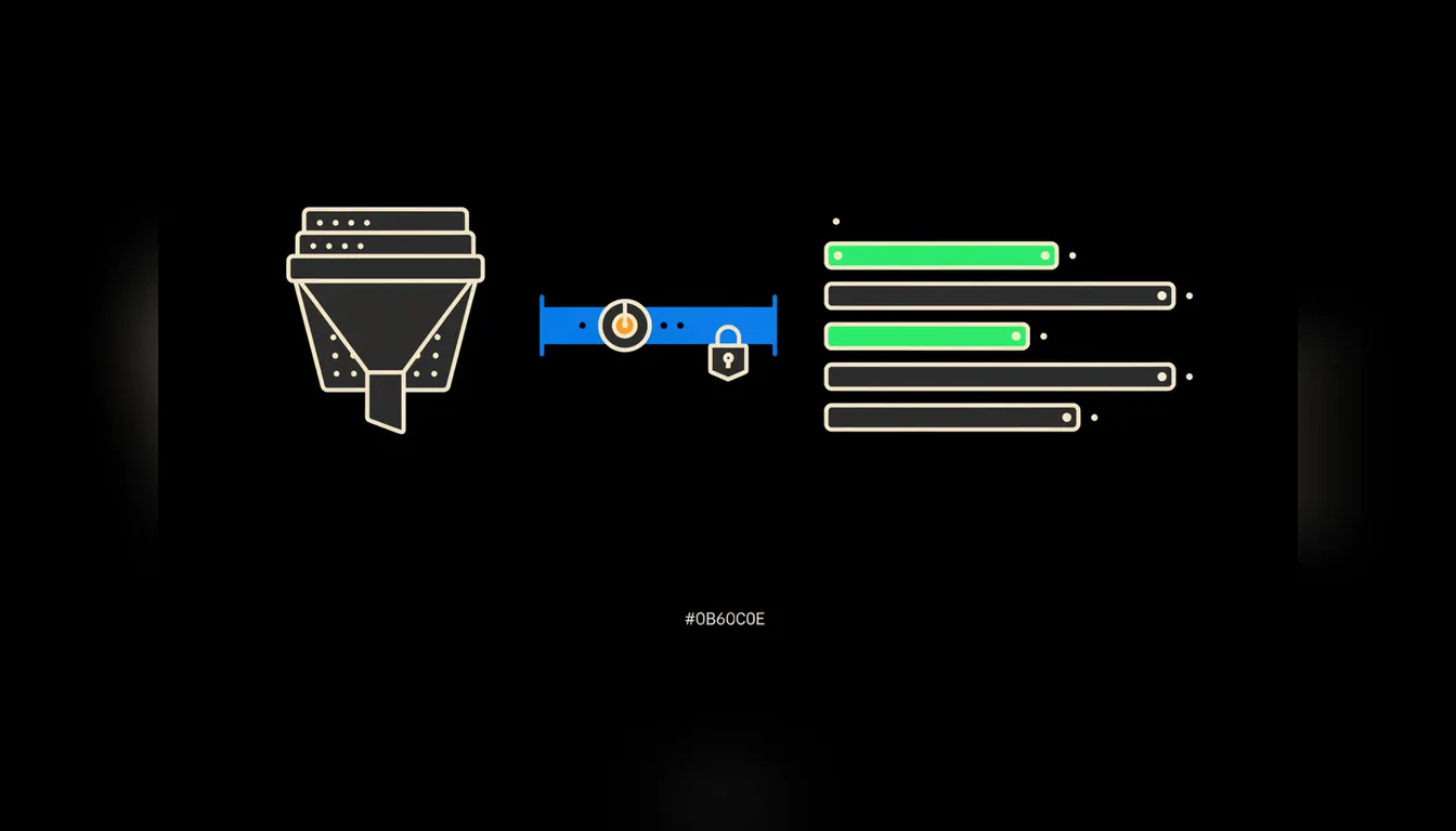 Infographic: a funnel of sales opportunities on the left passes through a blue bridge with Claude and a lock, and becomes a bar chart of expected monthly income on the right.